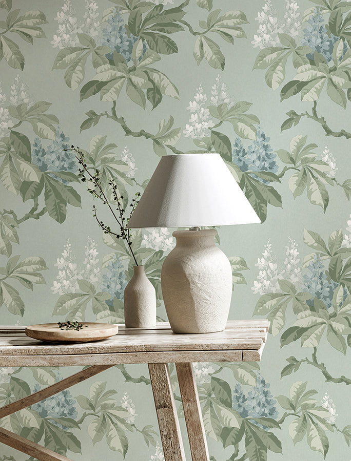 Chestnut Blue Floral Wallpaper - Brewster Wallcovering