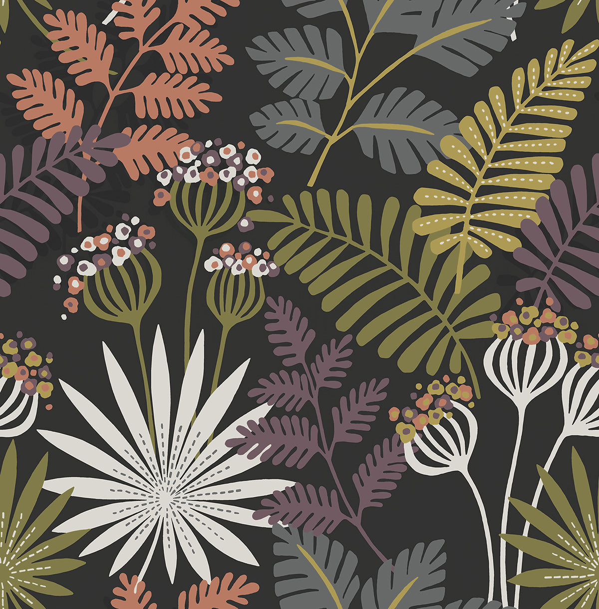 Picture of Praslin Black Botanical Wallpaper