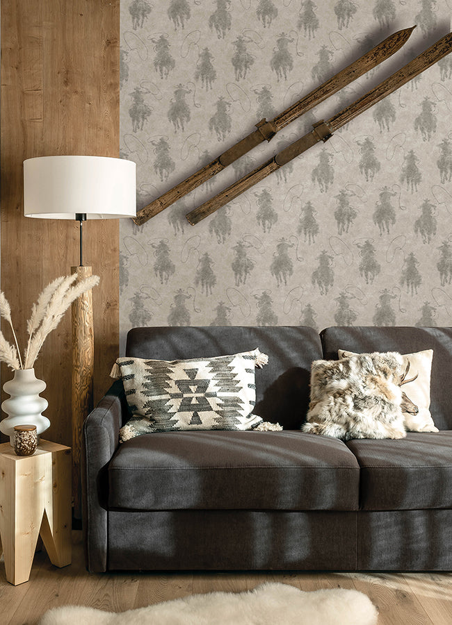 Stockman Silhouette Grey Wallpaper - Brewster Wallcovering