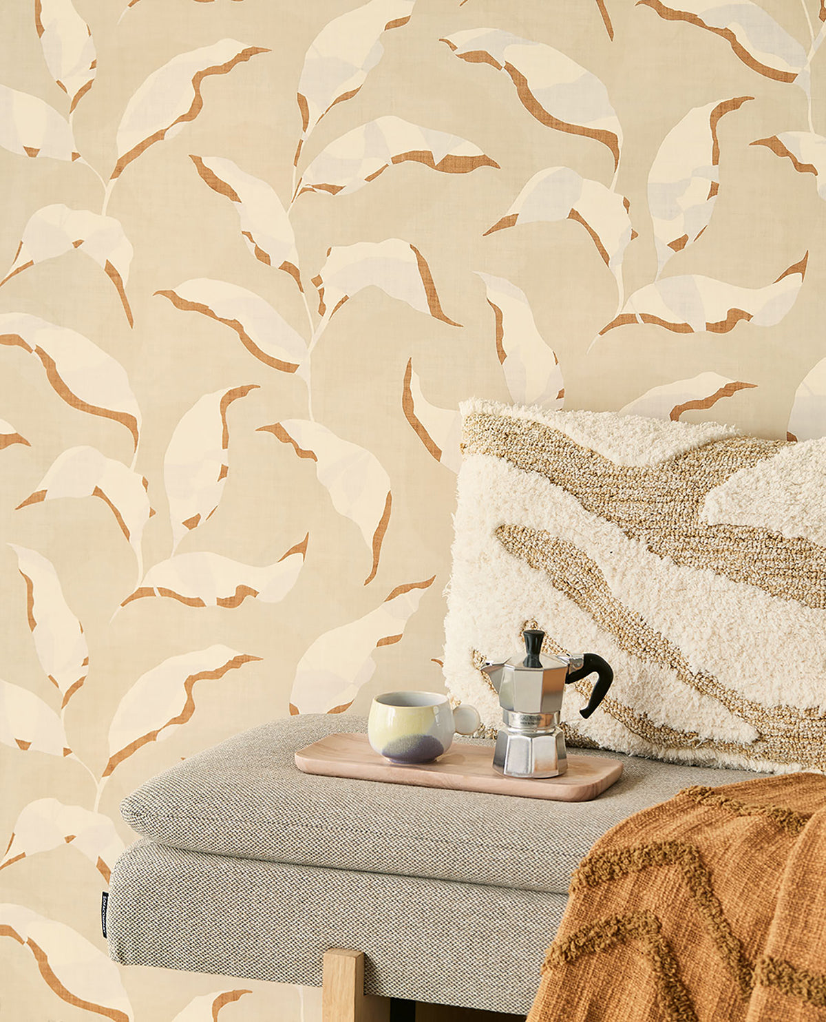 Callista Neutral Leaves Wallpaper - Brewster Wallcovering