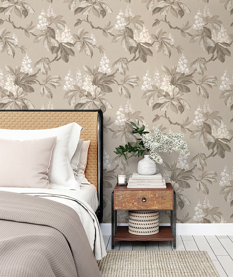 Chestnut Beige Floral Wallpaper - Brewster Wallcovering