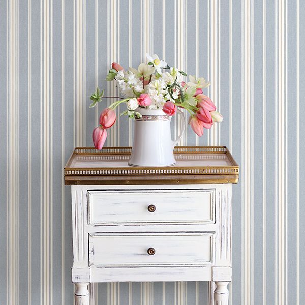 Cooper Denim Stripe Wallpaper - Brewster Wallcovering