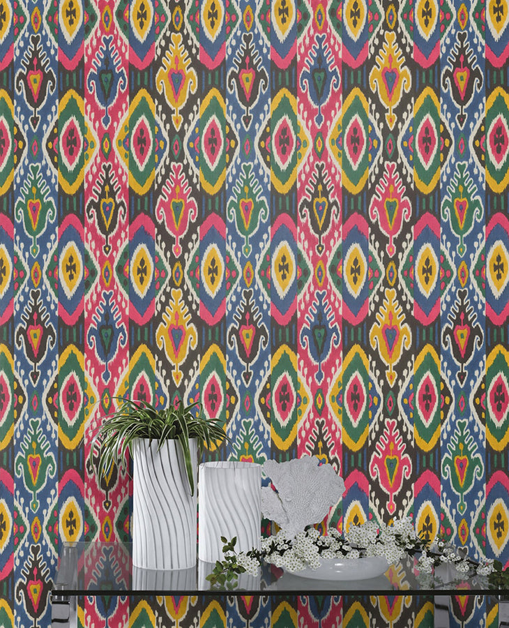 Villon Multicolor Ikat Wallpaper - Brewster Wallcovering