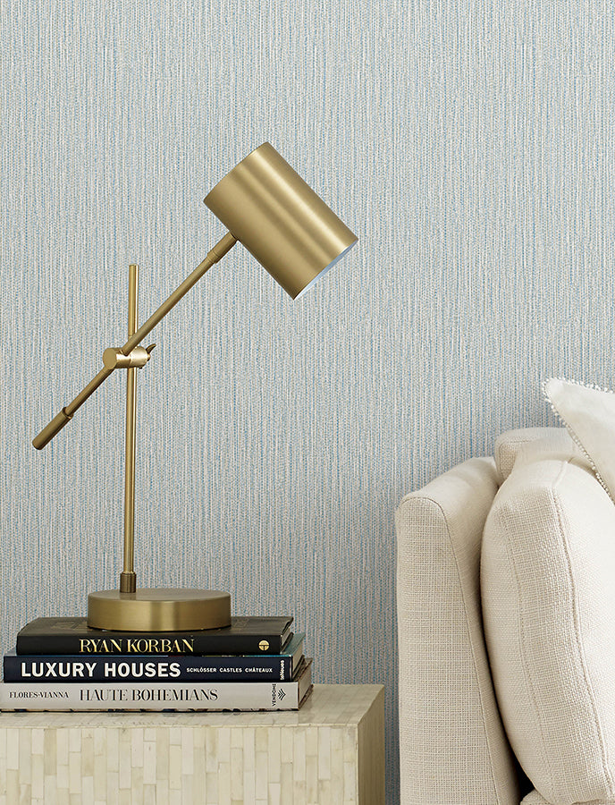 Bowman Light Blue Faux Linen Wallpaper - Brewster Wallcovering