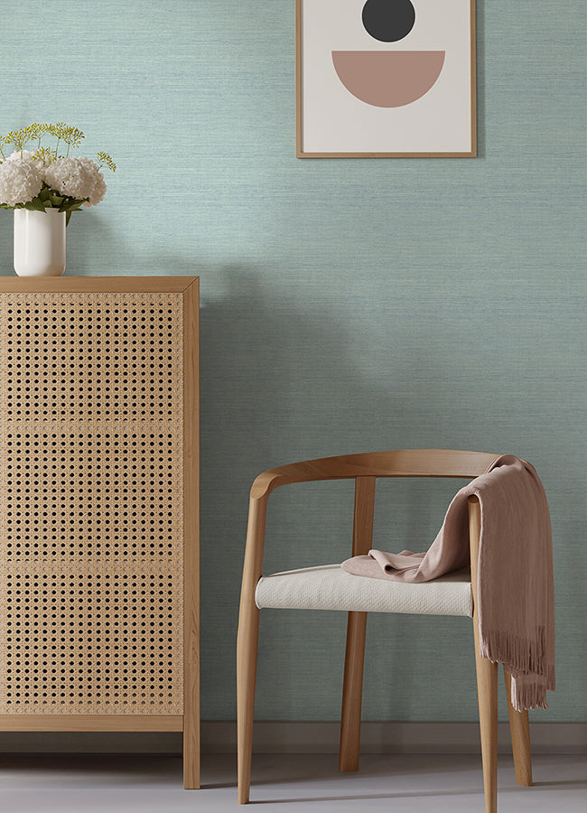 Agave Aqua Faux Grasscloth Wallpaper - Brewster Wallcovering