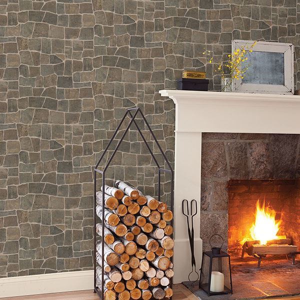 Kyle Neutral Slate Path Wallpaper - Brewster Wallcovering