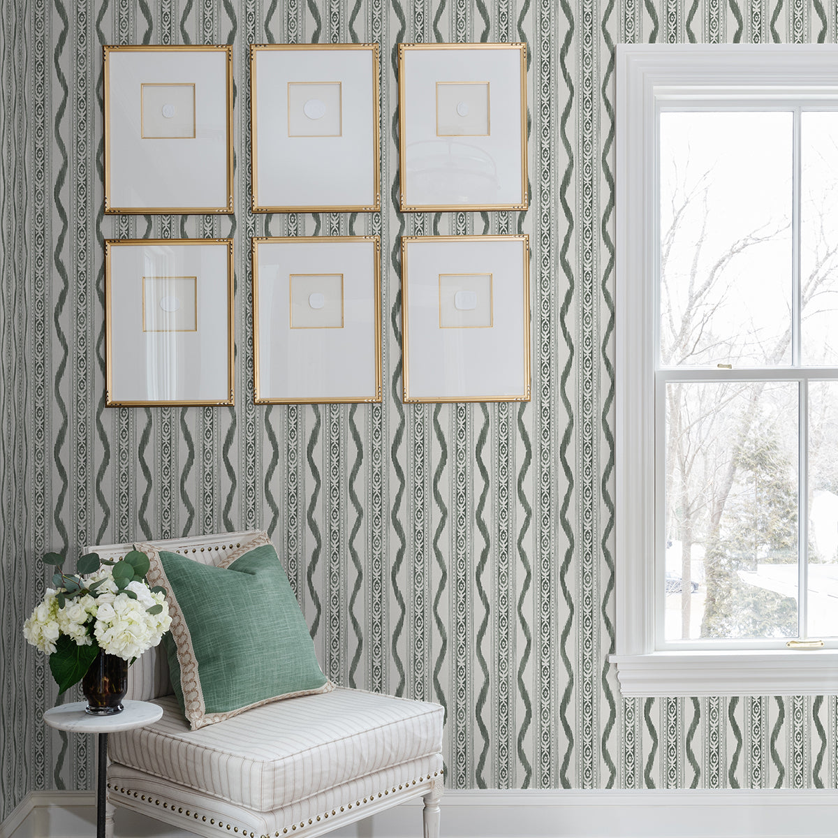 Rhys Green IKAT Stripe Wallpaper By Erin Gates - Brewster Wallcovering