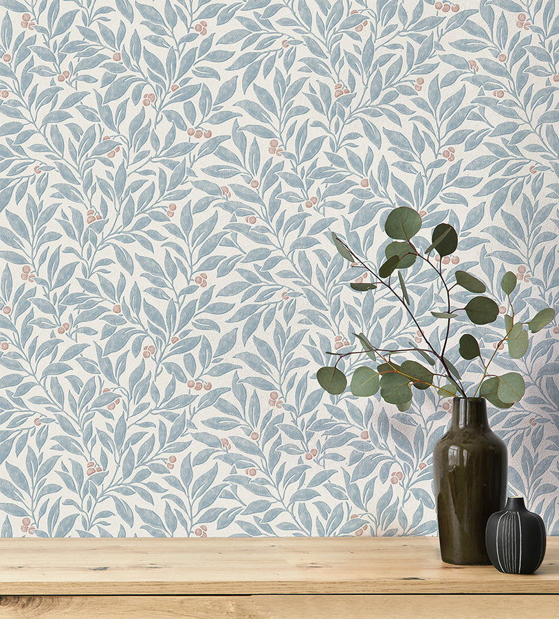 Winter Berry Blue Vine Wallpaper - Brewster Wallcovering