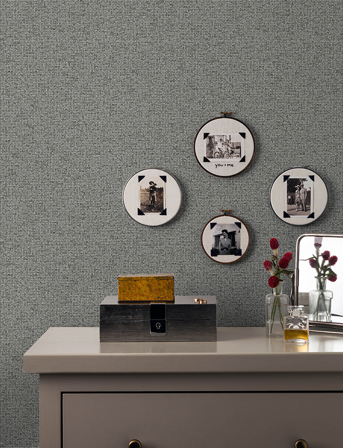 Surrey Grey Basketweave Wallpaper - Brewster Wallcovering