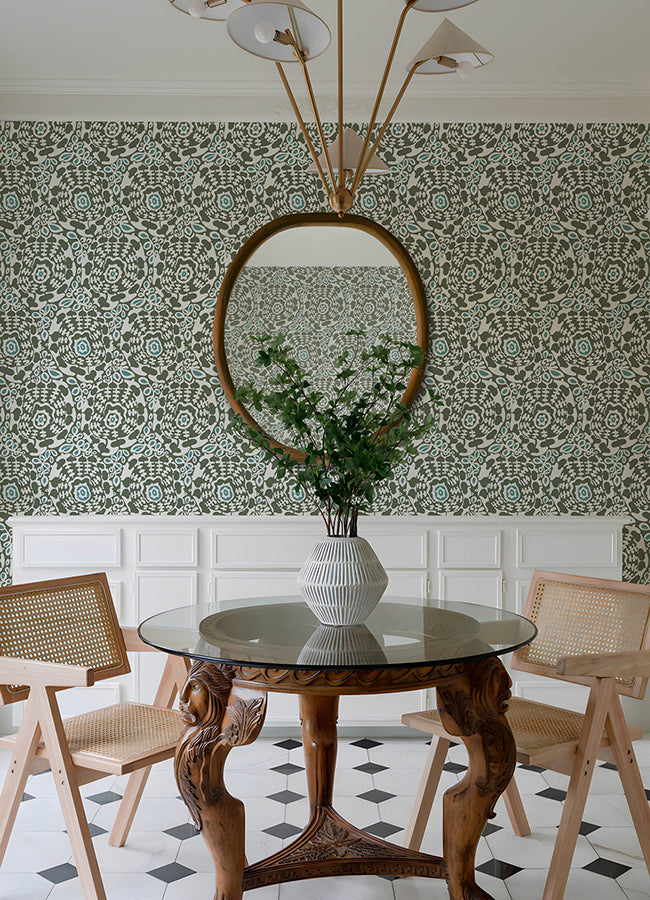 Divine Green Abstract Medallion Wallpaper - Brewster Wallcovering