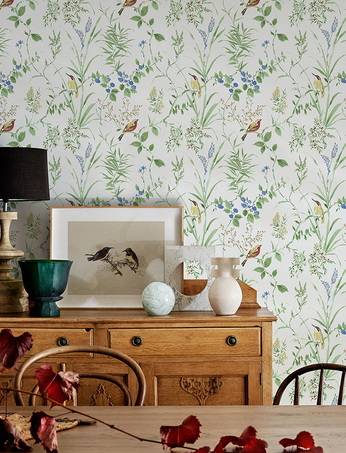 Imperial Garden Green Botanical Wallpaper - Brewster Wallcovering