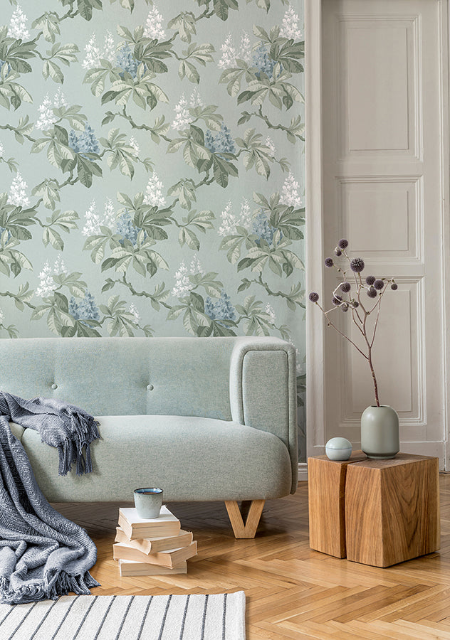 Chestnut Blue Floral Wallpaper - Brewster Wallcovering