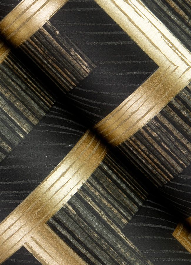 Henley Black Geometric Grasscloth Wallpaper - Brewster Wallcovering