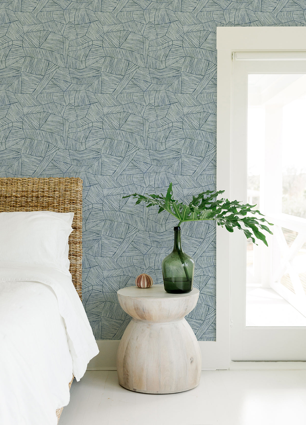 Aldabra Blue Textured Geometric Wallpaper - Brewster Wallcovering