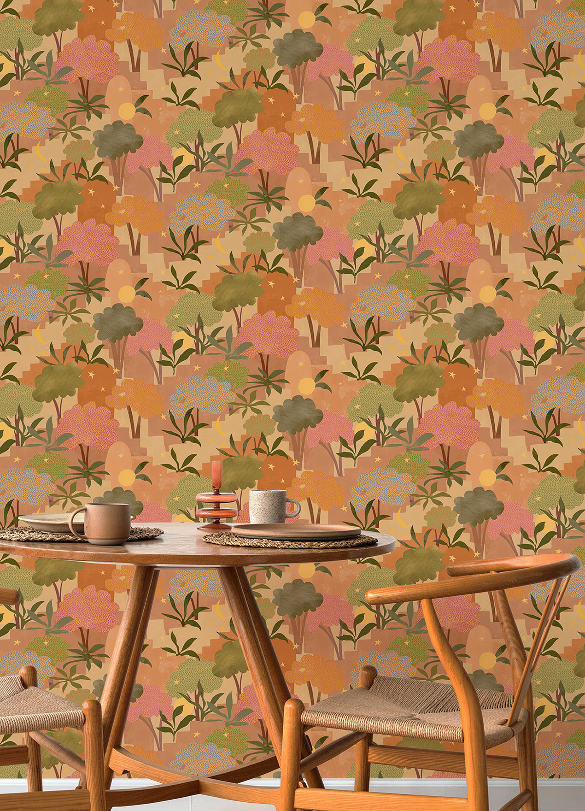 Terracotta Bohemian Walk Tree Peel and Stick Wallpaper - Brewster Wallcovering