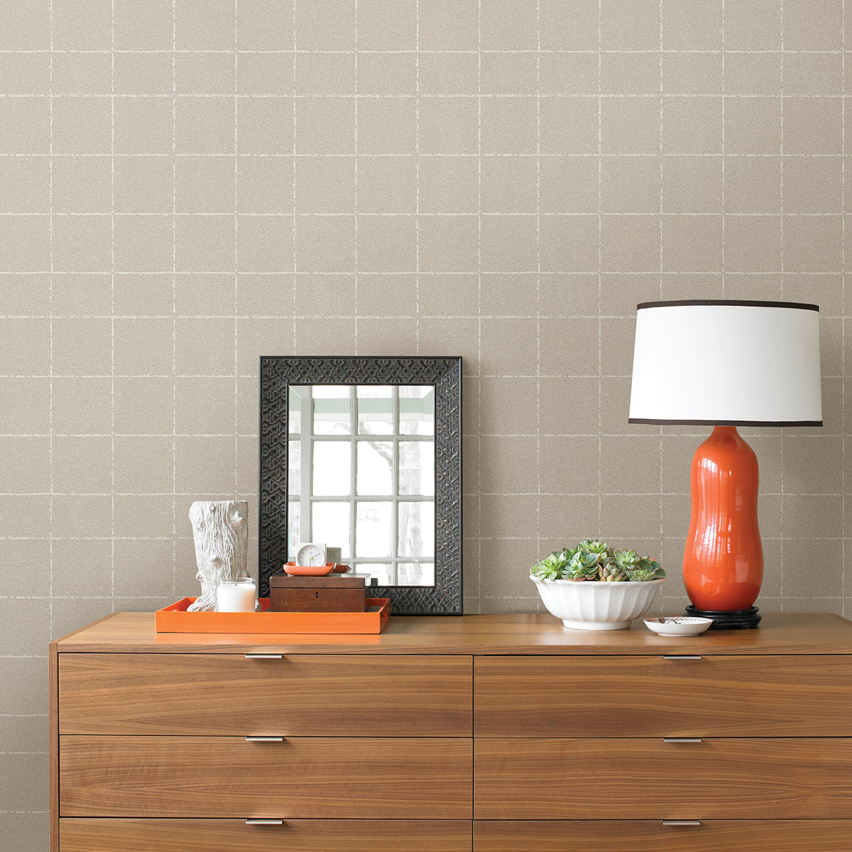 Kishi Neutral Tile Wallpaper - Brewster Wallcovering