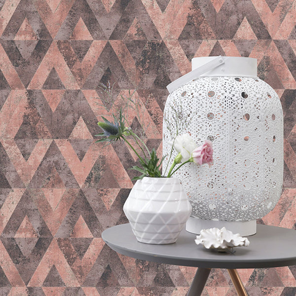 Shikhar Raspberry Geometric Wallpaper - Brewster Wallcovering