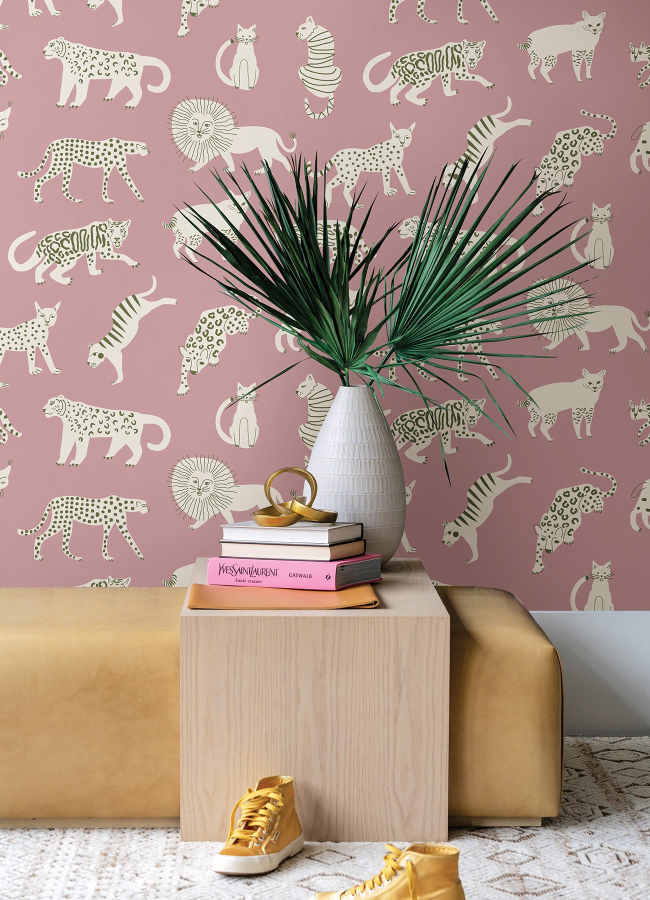 Pink Kitty Kitty Novelty Peel and Stick Wallpaper - Brewster Wallcovering