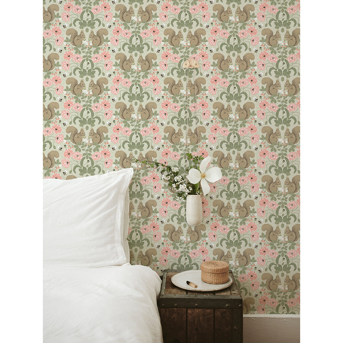 Kurre Pink Woodland Damask Wallpaper - Brewster Wallcovering