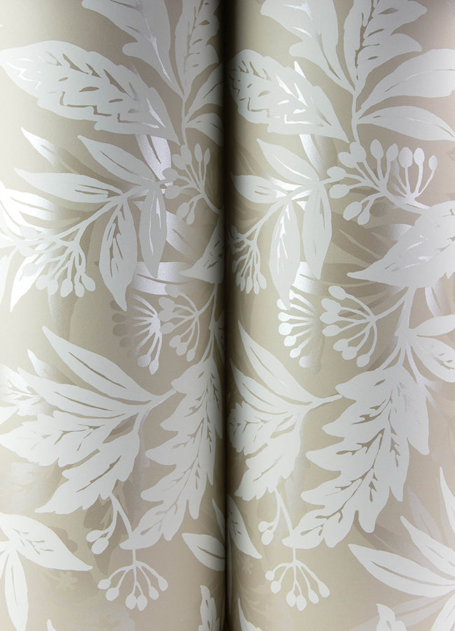 Anita Beige Woodland Floral Wallpaper - Brewster Wallcovering