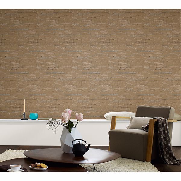 Rheta Brown Stone Wallpaper - Brewster Wallcovering