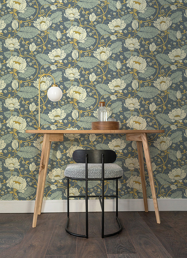 Eva Blue Lotus Dreams Wallpaper - Brewster Wallcovering