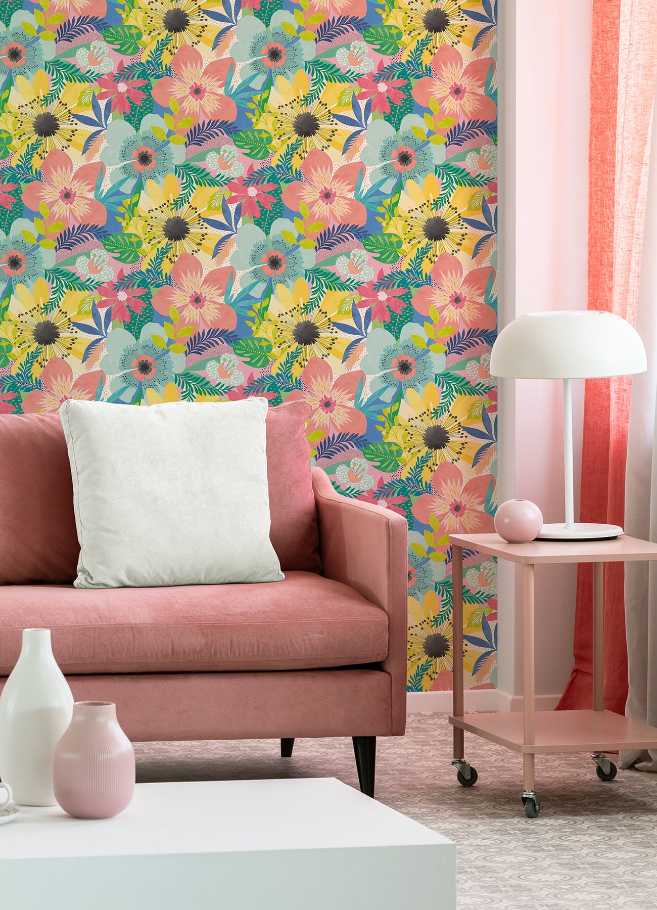 Janis Pastel Floral Riot Wallpaper - Brewster Wallcovering