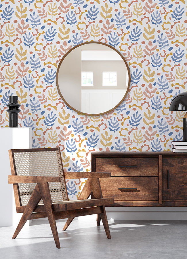 Blue & Orange Mira Peel and Stick Wallpaper - Brewster Wallcovering