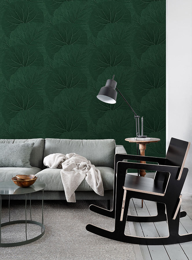 Xylem Evergreen Large Leaves Wallpaper - Brewster Wallcovering