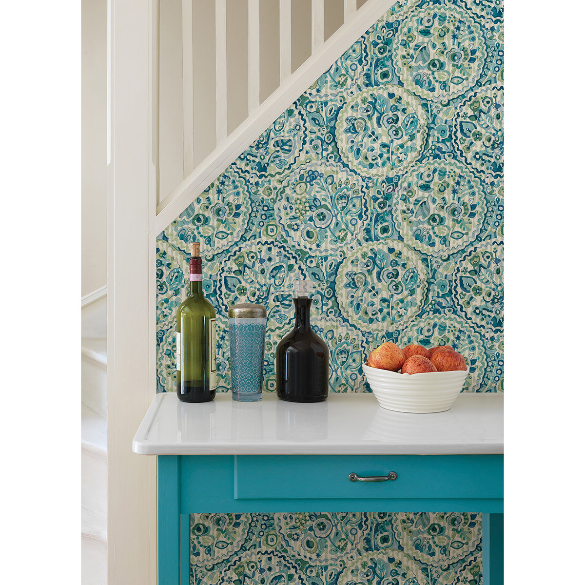 Teal Camille Peel and Stick Wallpaper - Brewster Wallcovering