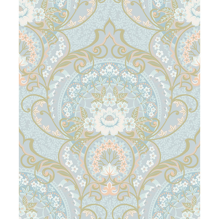 Picture of Nasrin Light Blue Damask Wallpaper