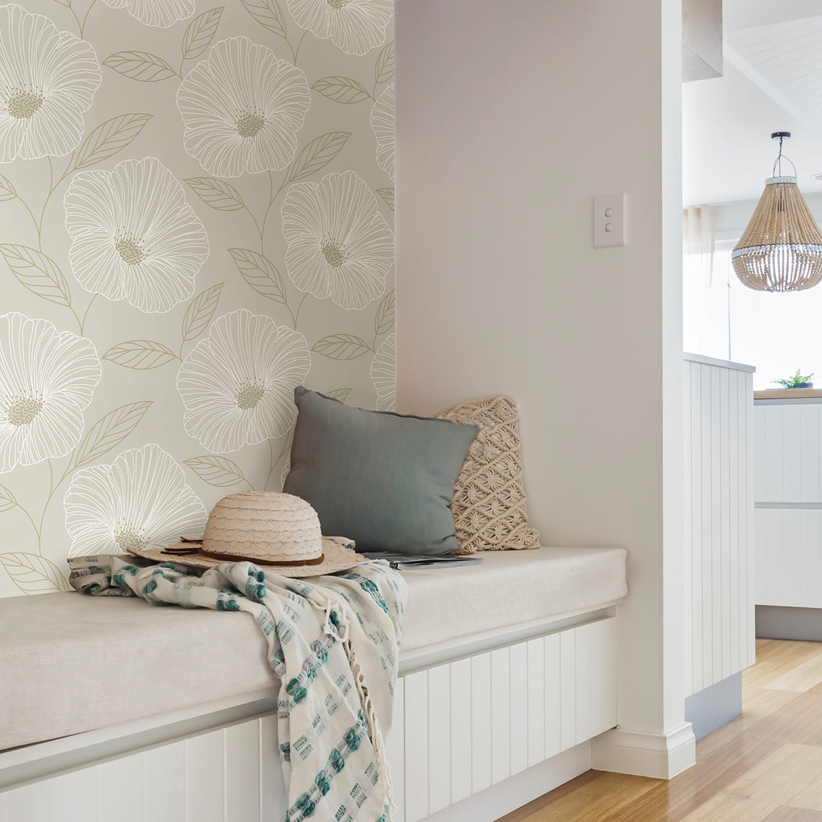 Dove Floweret Peel and Stick Wallpaper - Brewster Wallcovering