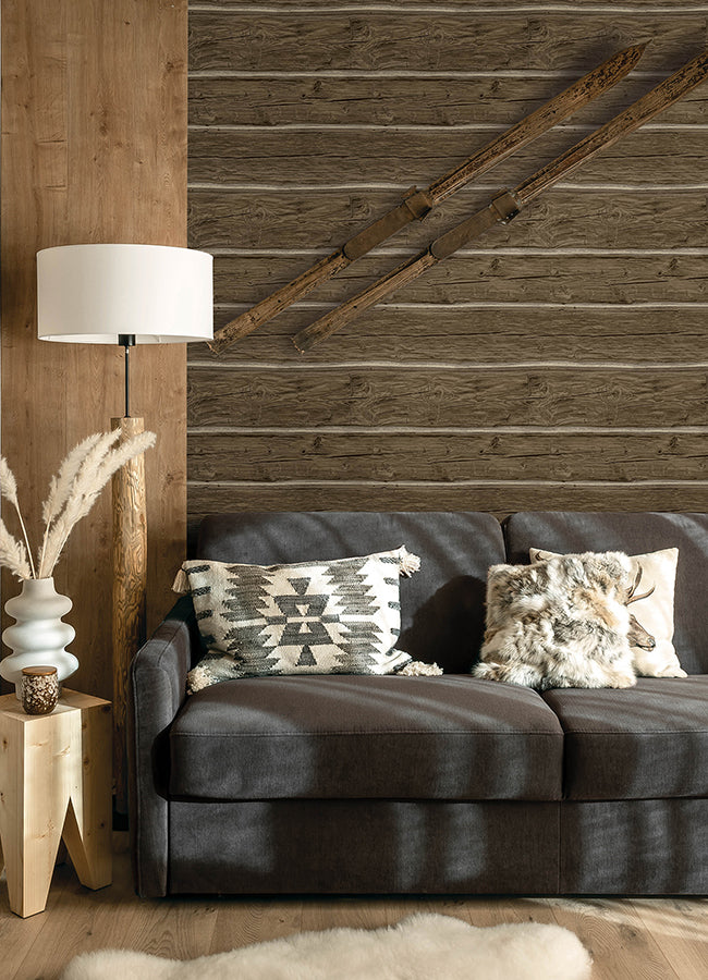 Lodgepole Dark Brown Wallpaper - Brewster Wallcovering