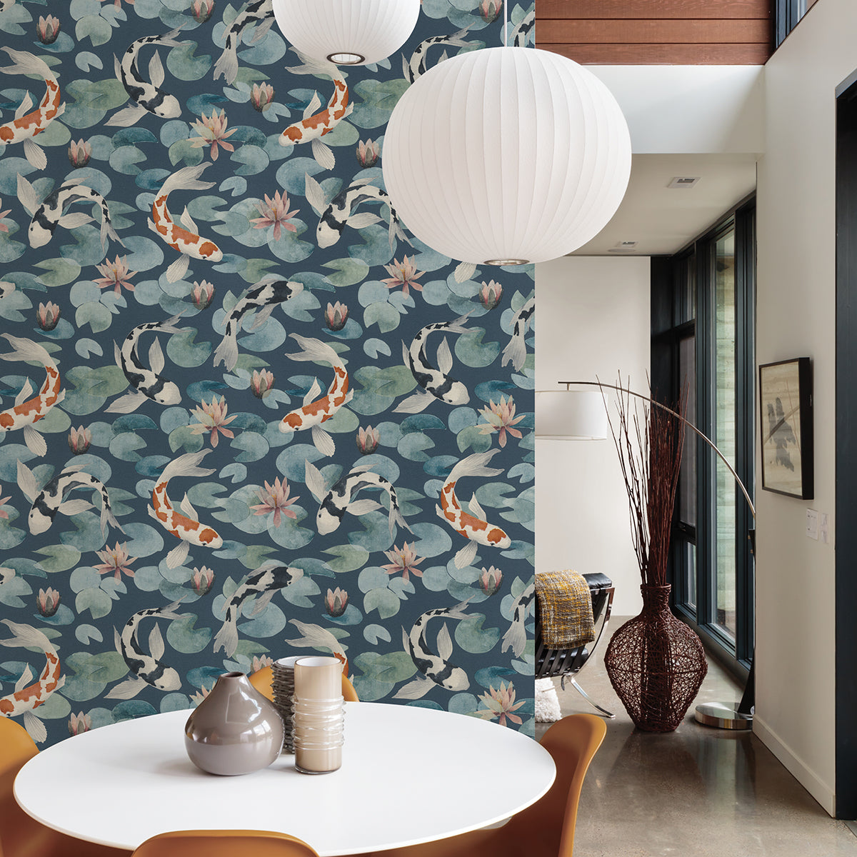 Nobu Blue Koi Fish Wallpaper - Brewster Wallcovering