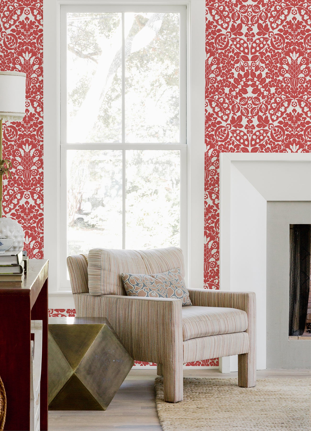 Marni Red Fruit Damask Wallpaper - Brewster Wallcovering