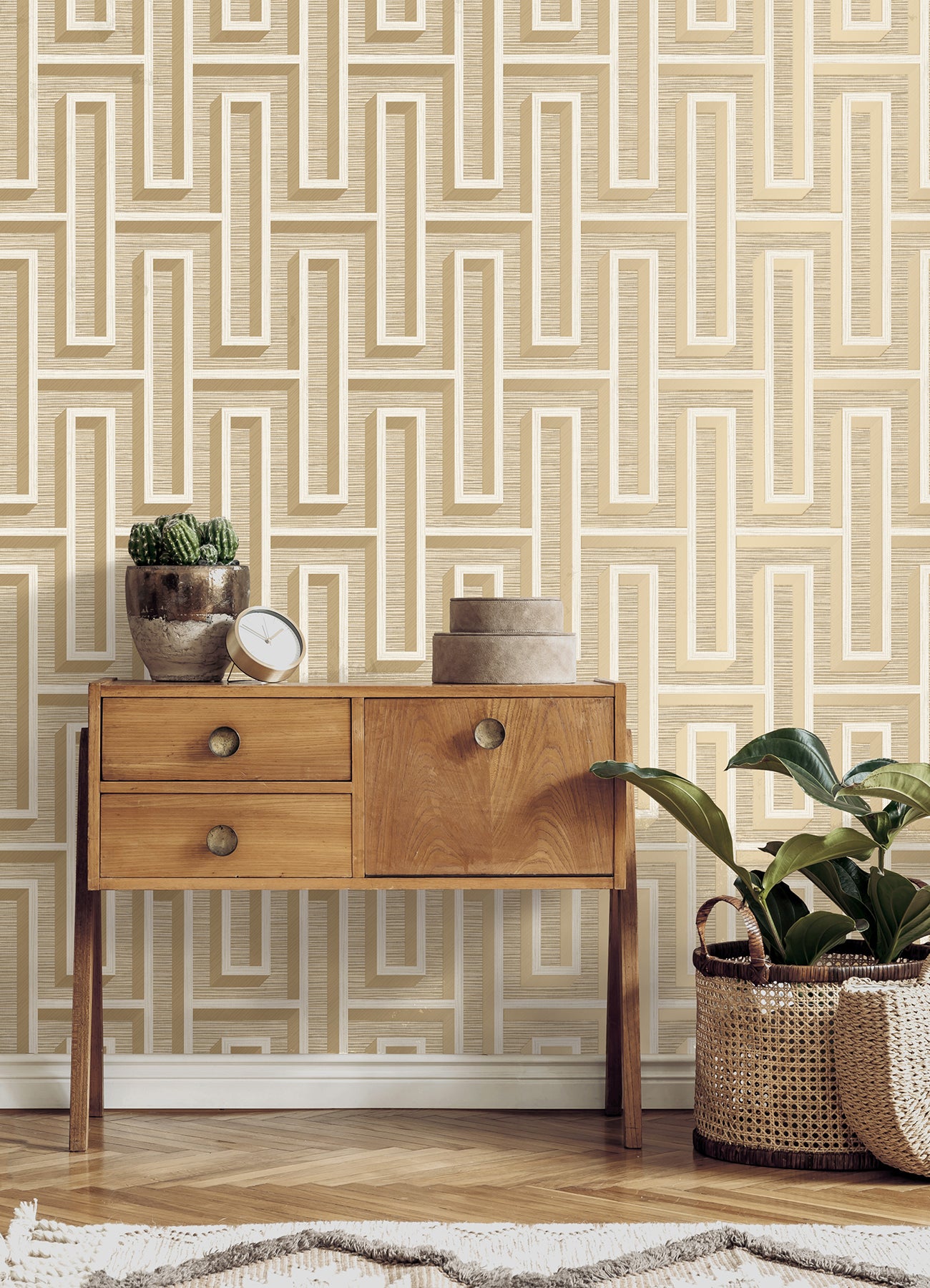 Henley Taupe Geometric Grasscloth Wallpaper - Brewster Wallcovering