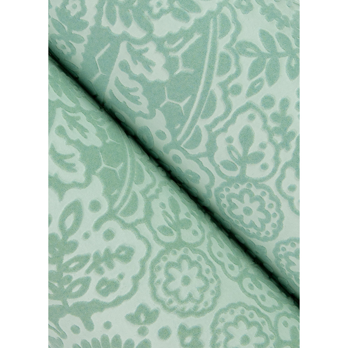 Maris Mint Flock Damask Wallpaper - Brewster Wallcovering