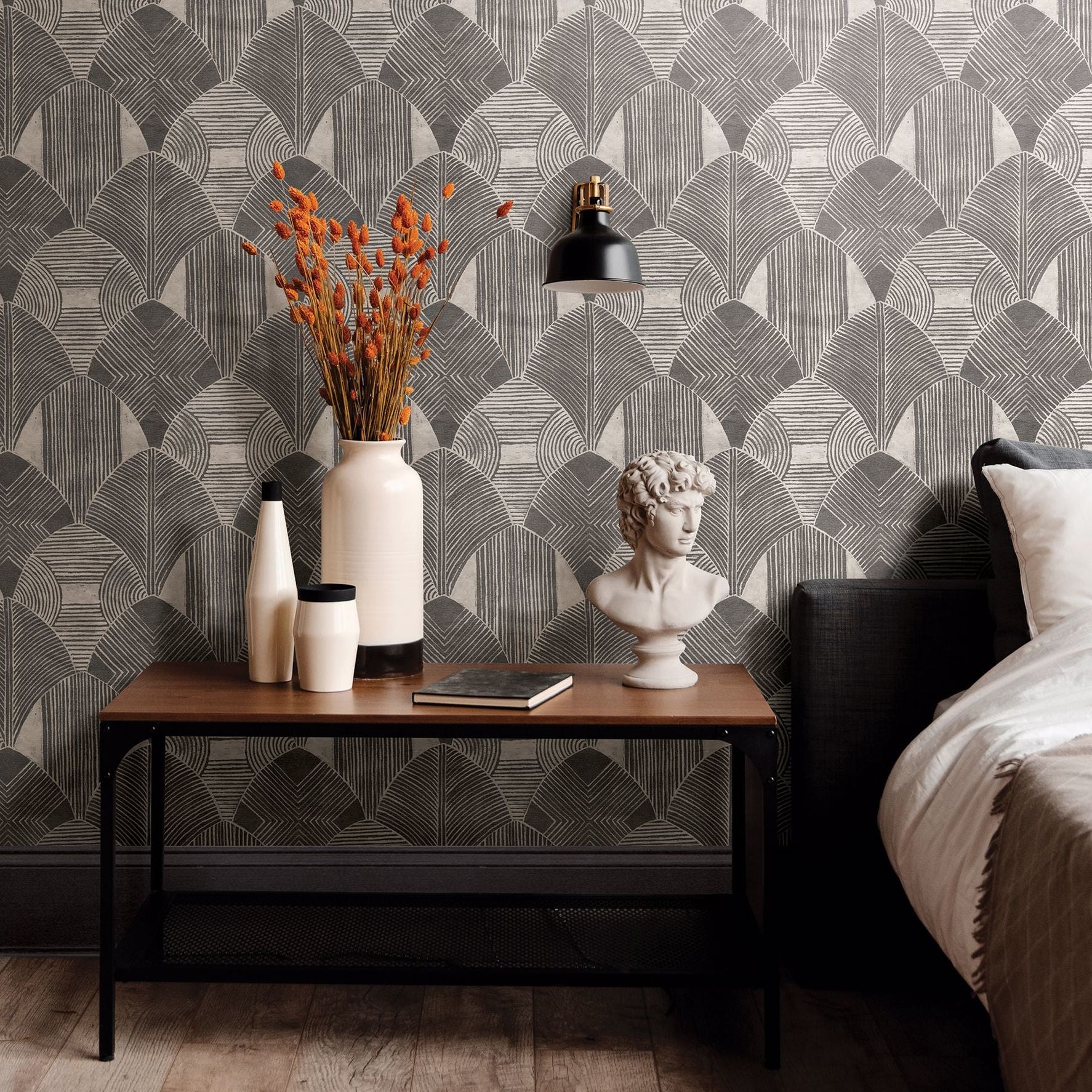 Westport Charcoal Geometric Wallpaper- Scott Living - Brewster Wallcovering