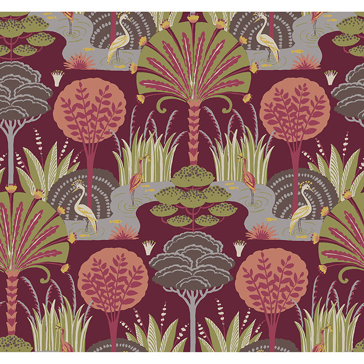 Picture of Mandeville Raspberry Tropical Paradise Wallpaper by Scott Living