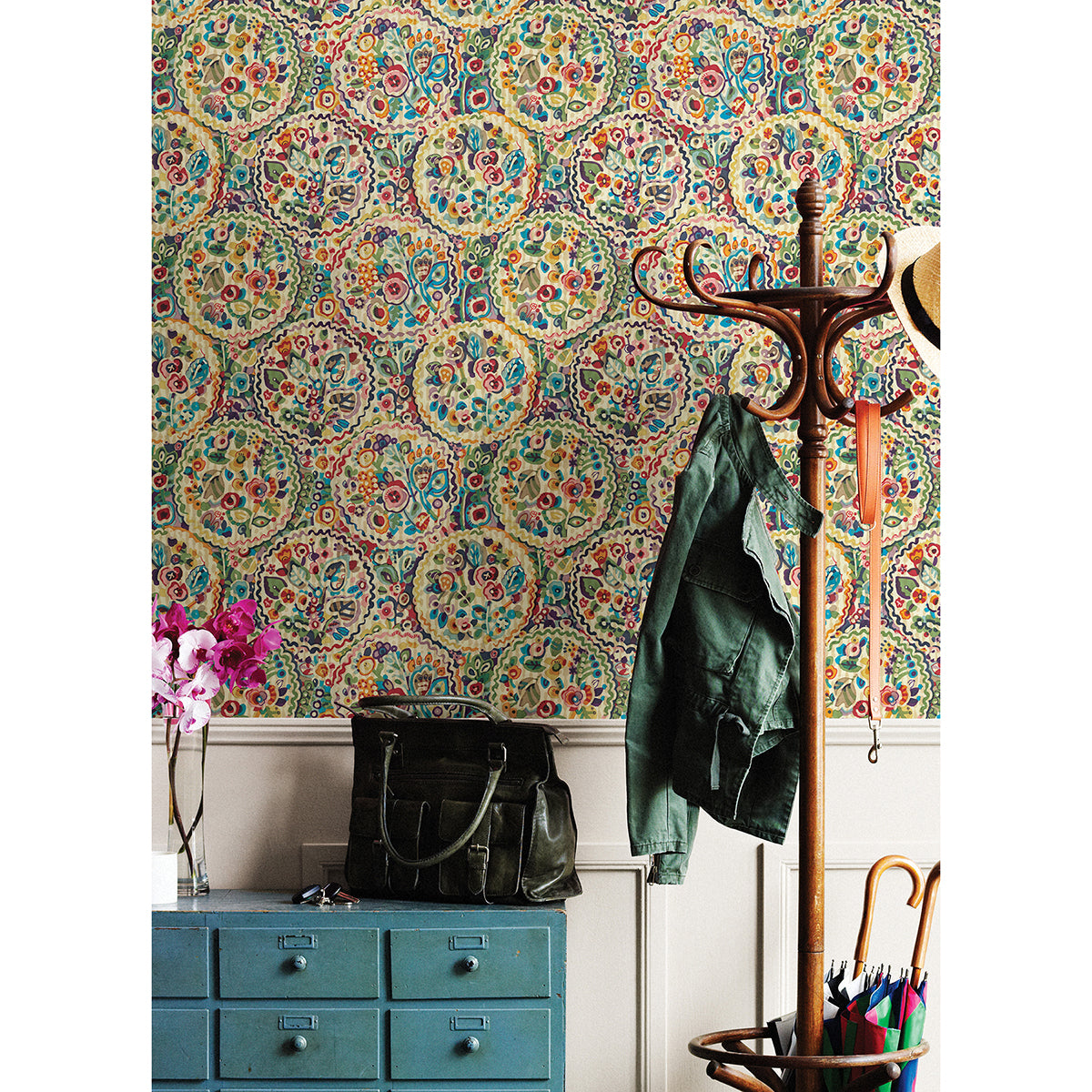 Multi Camille Peel and Stick Wallpaper - Brewster Wallcovering