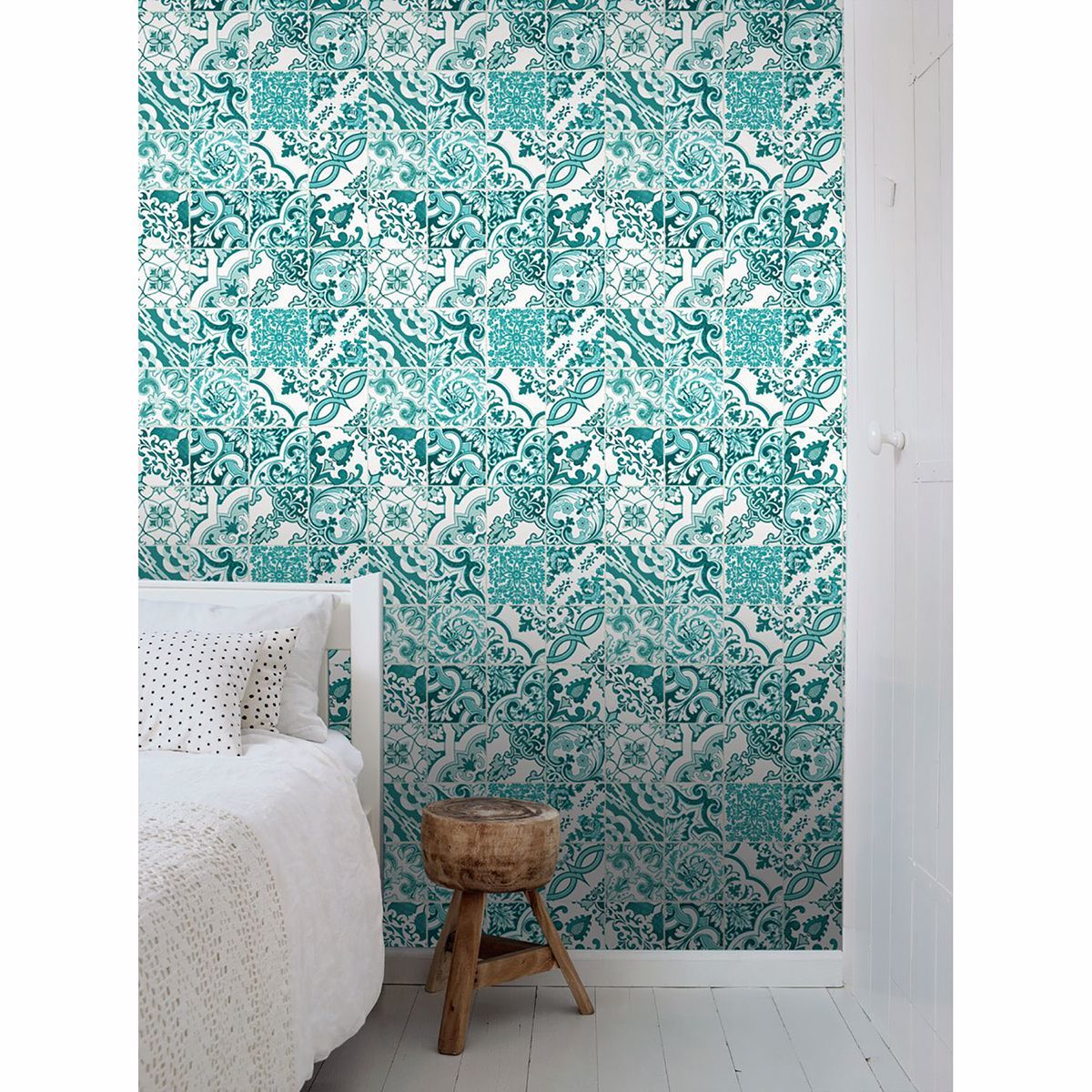 Cohen Turquoise Tile Wallpaper - Brewster Wallcovering