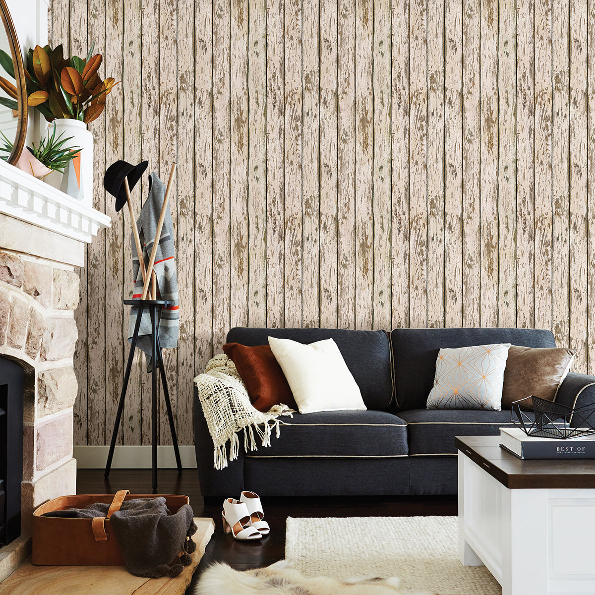 Harley Khaki Weathered Wood Wallpaper - Brewster Wallcovering