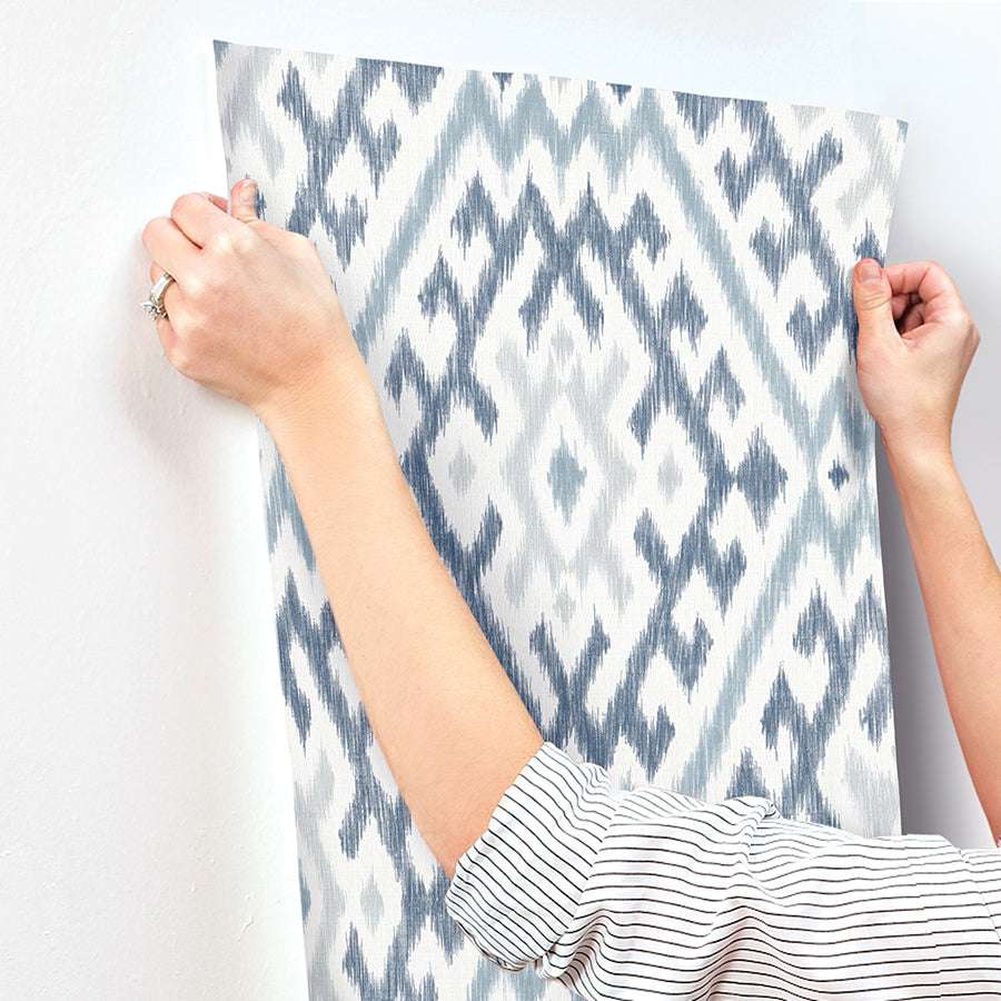 Solola Blue Ikat Wallpaper - Brewster Wallcovering