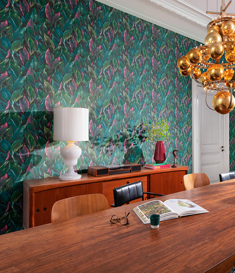 Maclayi Fuschia Banana Leaf Wallpaper - Brewster Wallcovering