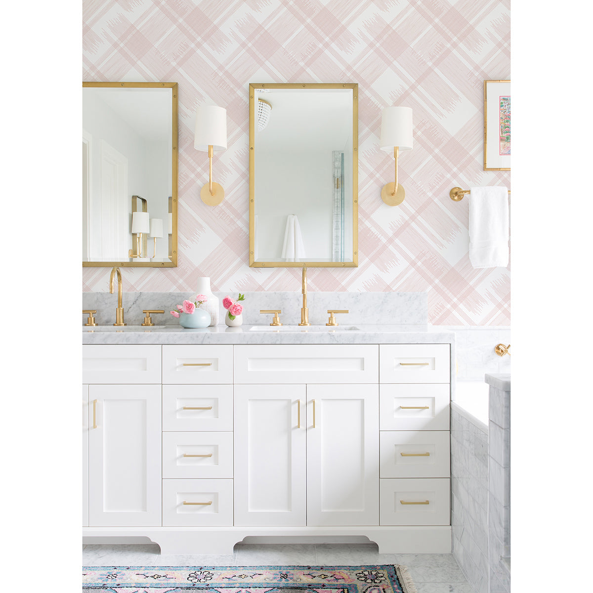 Zag Pink Modern Plaid Wallpaper - Brewster Wallcovering