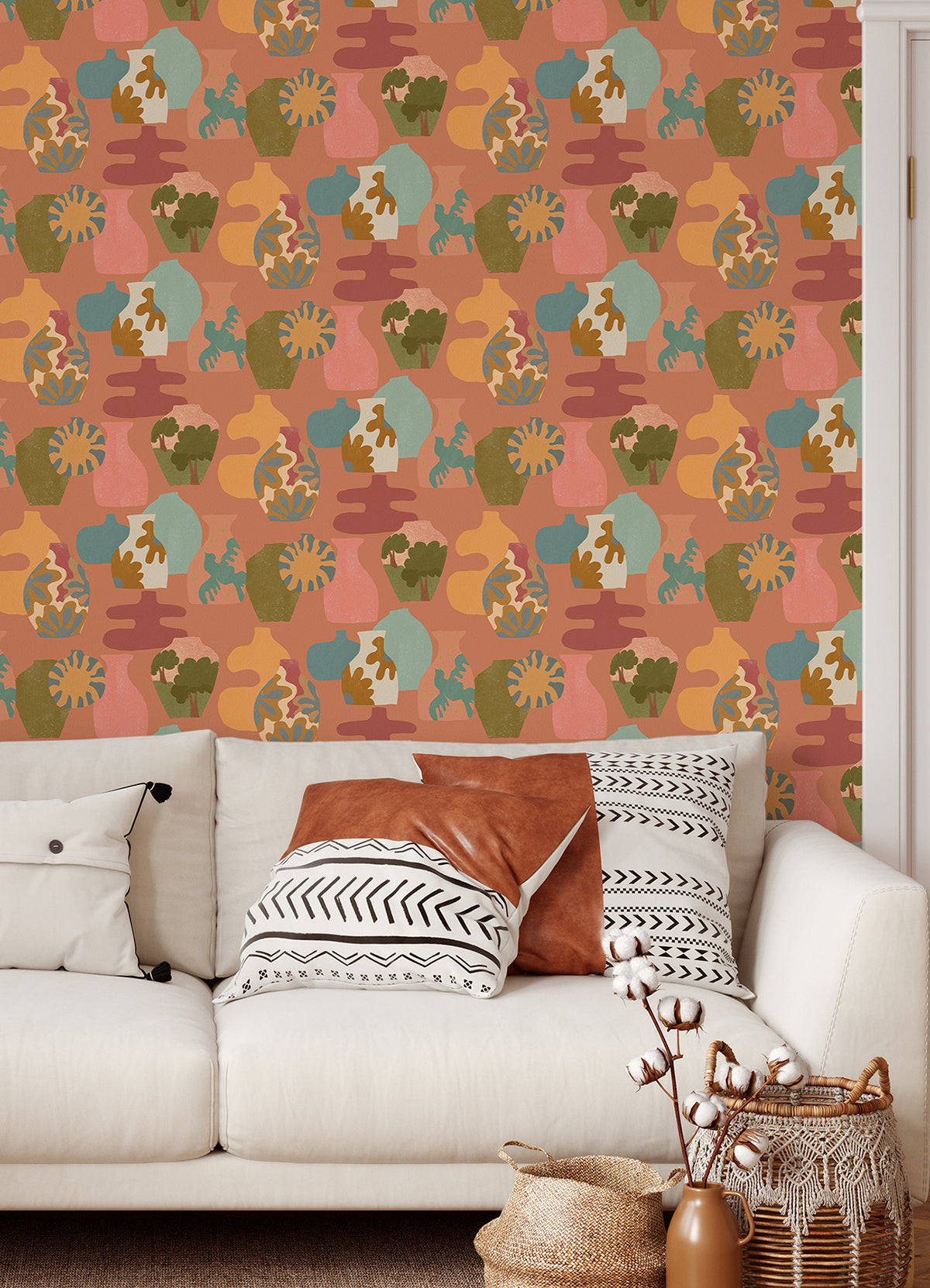 Terracotta Miracle Vases Geometric Peel and Stick Wallpaper - Brewster Wallcovering