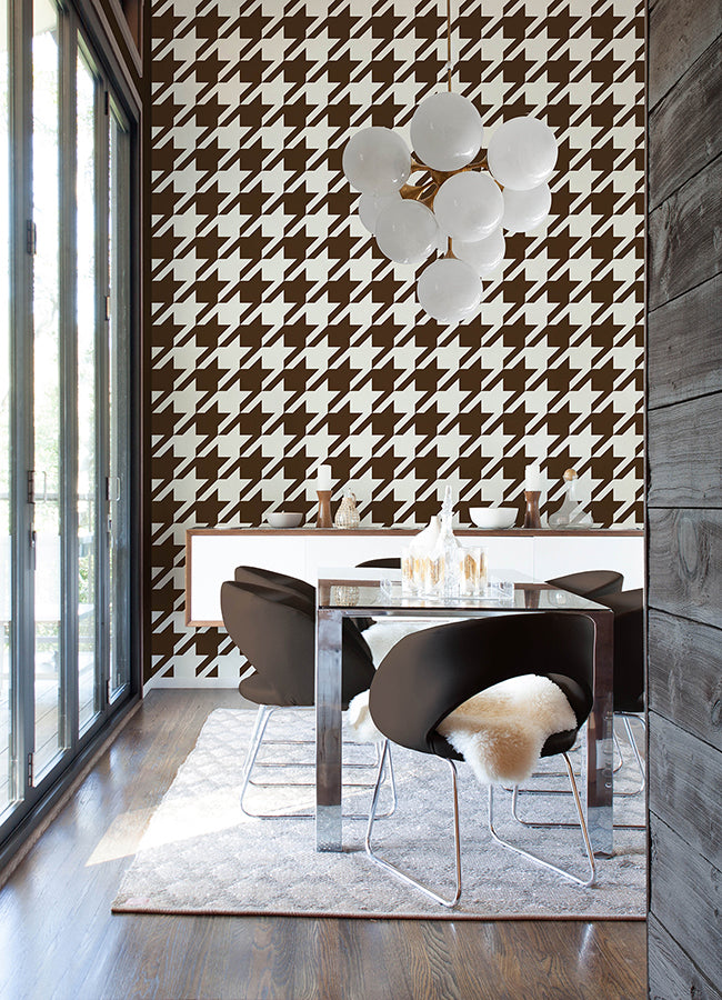 Brown RuHoundstooth Peel and Stick Wallpaper - Brewster Wallcovering