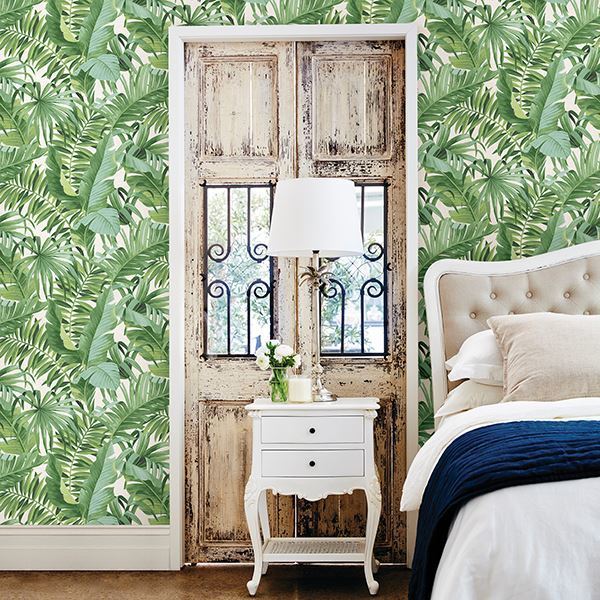 Alfresco Green Palm Leaf Wallpaper - Brewster Wallcovering