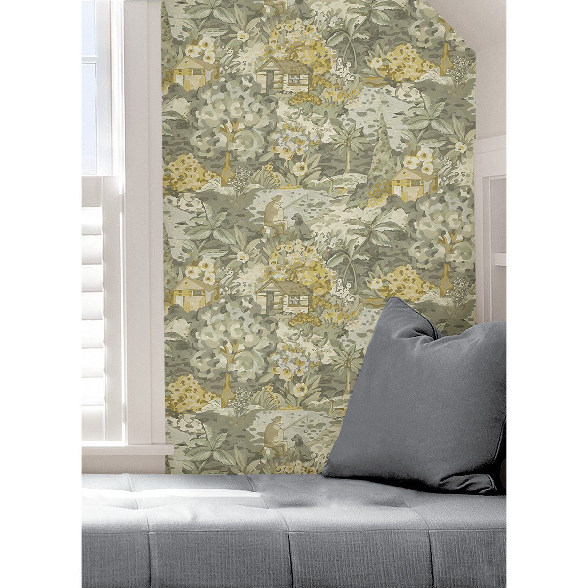 Yellow Grey le Forestier Peel and Stick Wallpaper - Brewster Wallcovering