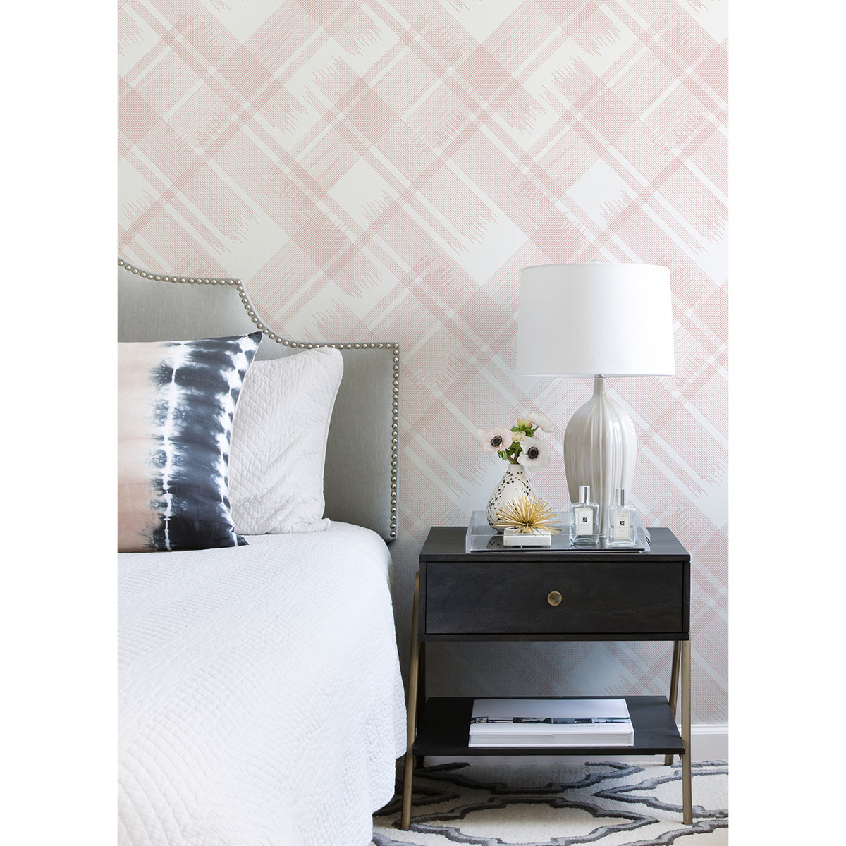 Zag Pink Modern Plaid Wallpaper - Brewster Wallcovering